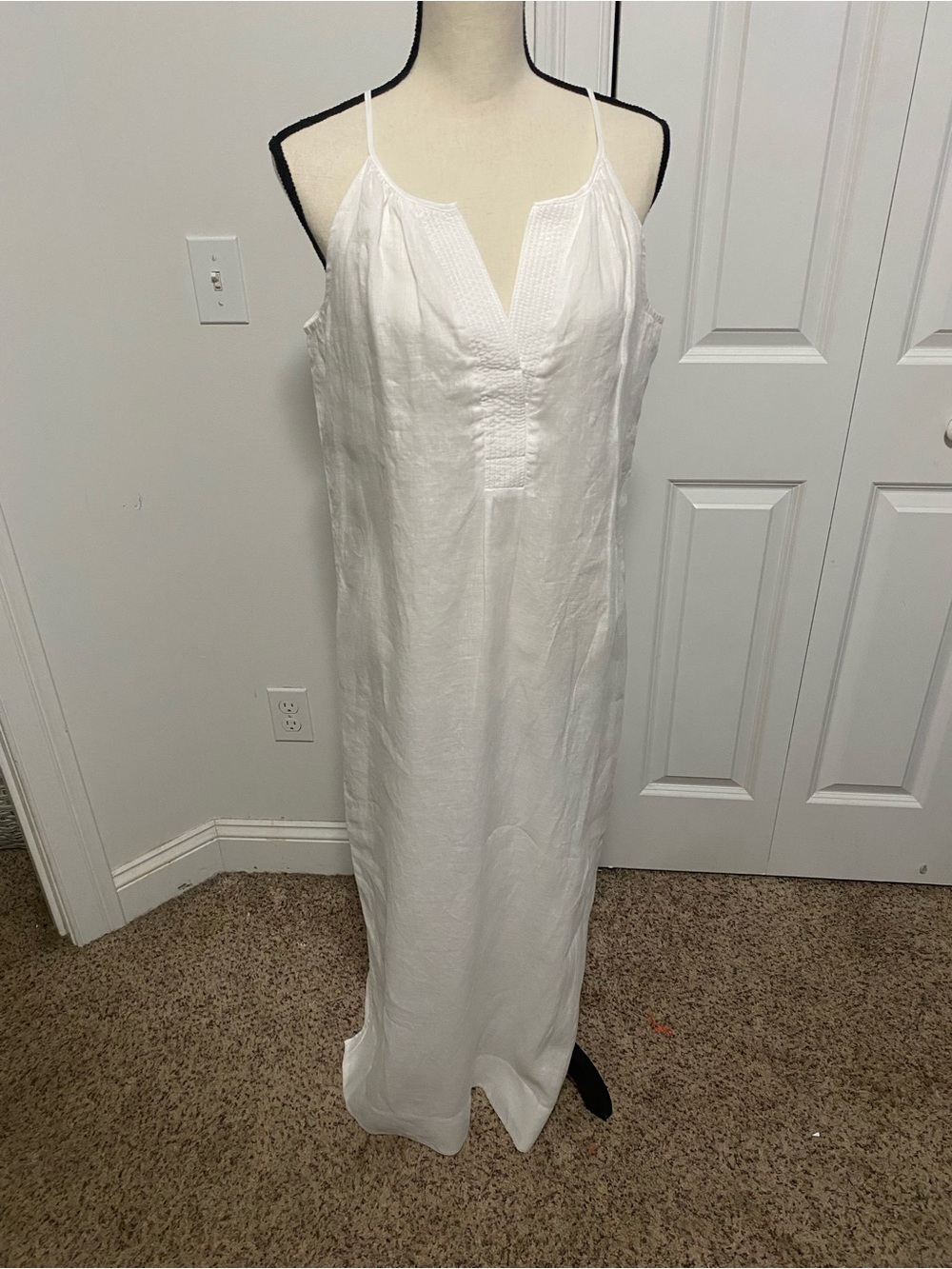 J. Crew White Linen Slip Maxi Dress with Pintuck V-Neck